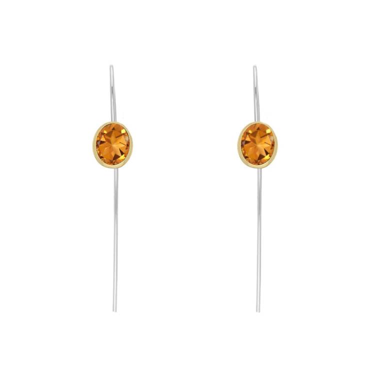 9ct Yellow Gold Sterling Silver Citrine Stepping Stones 6x8mm Oval Hook Earrings