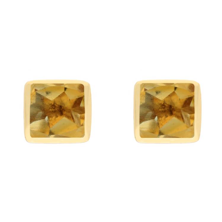 9ct Yellow Gold Sterling Silver Citrine Stepping Stones Square Stud Earrings