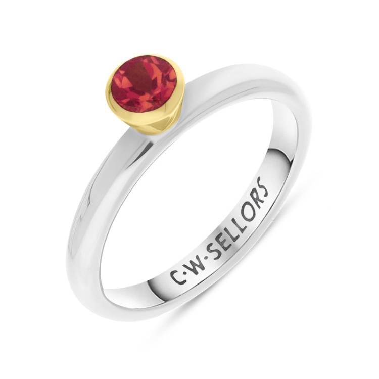 9ct Yellow Gold Sterling Silver Garnet Stepping Stones 5mm Round Bezel Set Ring