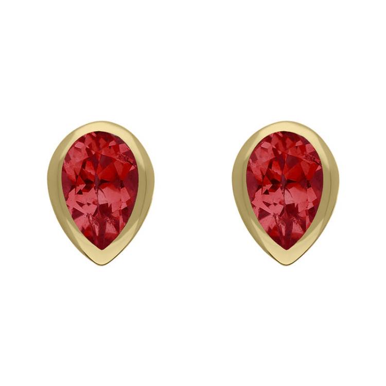 9ct Yellow Gold Sterling Silver Garnet Stepping Stones 5x7mm Pear Stud Earrings