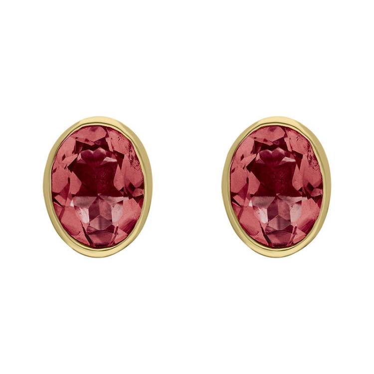 9ct Yellow Gold Sterling Silver Garnet Stepping Stones 6x8mm Oval Stud Earrings