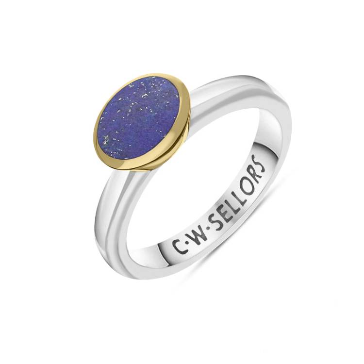 9ct Yellow Gold Sterling Silver Lapis Lazuli Stepping Stones 6x8mm Oval Bezel Set Ring