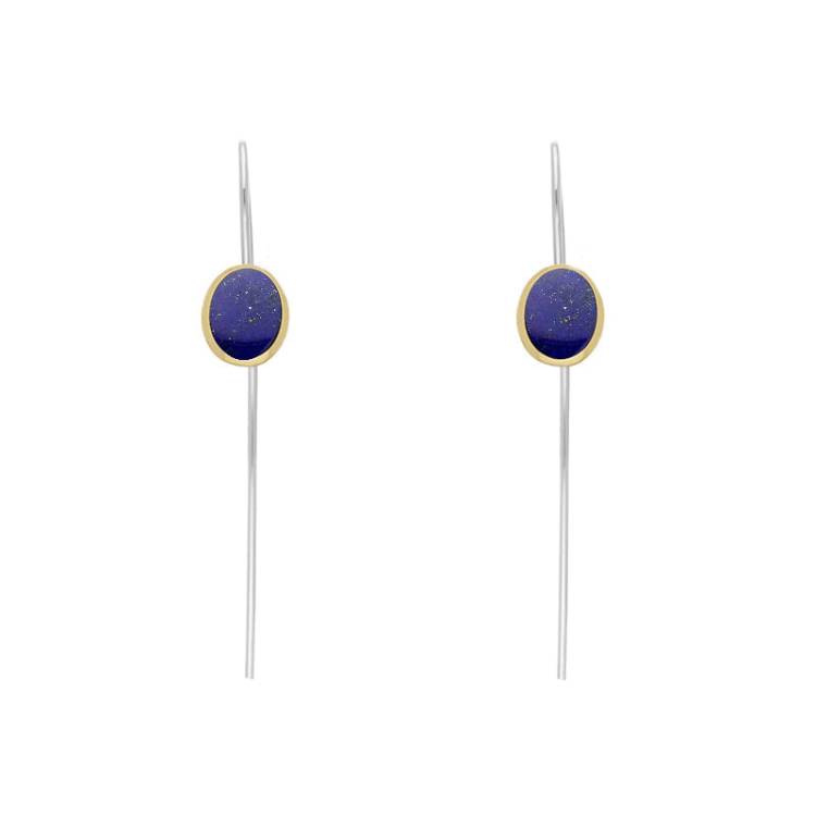 9ct Yellow Gold Sterling Silver Lapis Lazuli Stepping Stones 6x8mm Oval Hook Earrings
