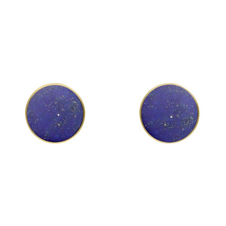 9ct Yellow Gold Sterling Silver Lapis Lazuli Stepping Stones Bead Cup Stud Earrings