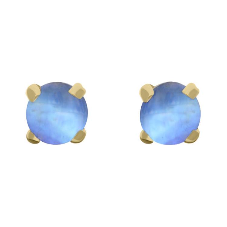 9ct Yellow Gold Sterling Silver Moonstone Stepping Stones 5mm Round Claw Set Stud Earrings