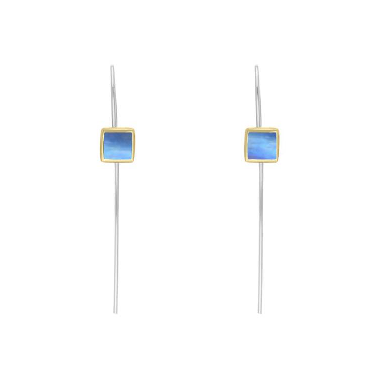 9ct Yellow Gold Sterling Silver Moonstone Stepping Stones 5mm Square Hook Earrings