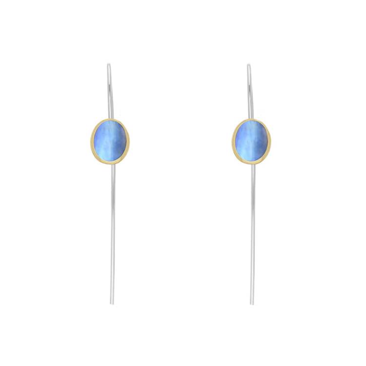 9ct Yellow Gold Sterling Silver Moonstone Stepping Stones 6x8mm Oval Hook Earrings