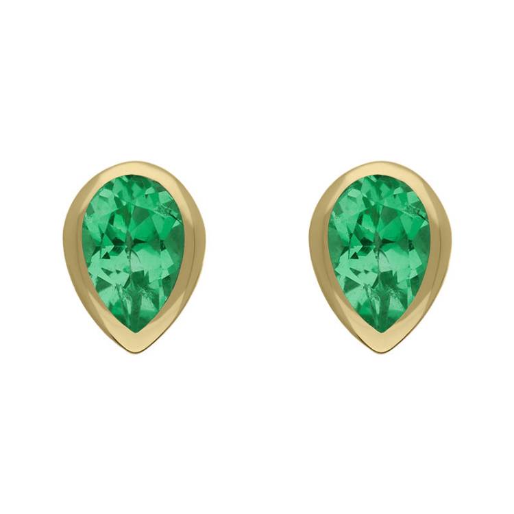 9ct Yellow Gold Sterling Silver Peridot Stepping Stones 5x7mm Pear Stud Earrings