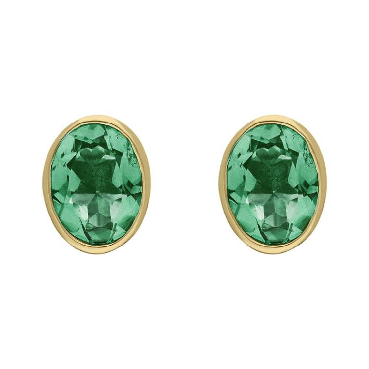 9ct Yellow Gold Sterling Silver Peridot Stepping Stones 6x8mm Oval Stud Earrings