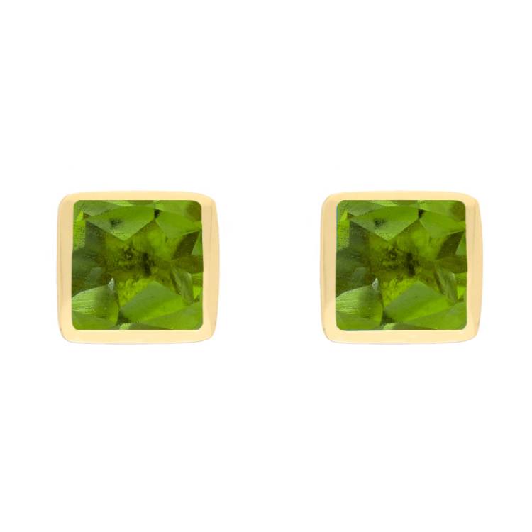 9ct Yellow Gold Sterling Silver Peridot Stepping Stones Square Stud Earrings