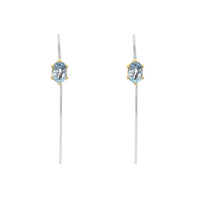 9ct Yellow Gold Sterling Silver Topaz Stepping Stones 4x7mm Oval Claw Set Hook Earrings