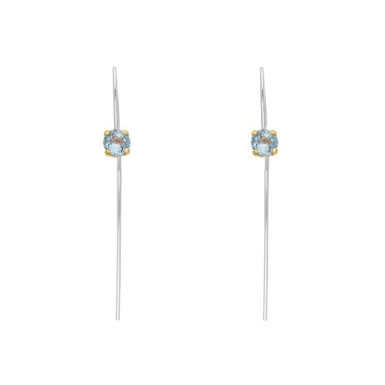 9ct Yellow Gold Sterling Silver Topaz Stepping Stones 5mm Round Claw Set Hook Earrings