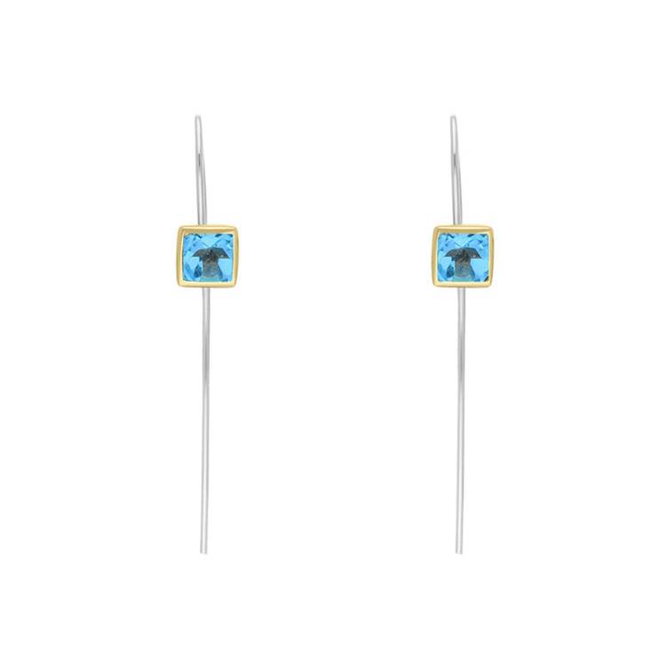 9ct Yellow Gold Sterling Silver Topaz Stepping Stones 5mm Square Hook Earrings