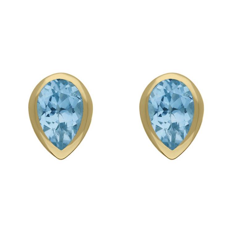 9ct Yellow Gold Sterling Silver Topaz Stepping Stones 5x7mm Pear Stud Earrings