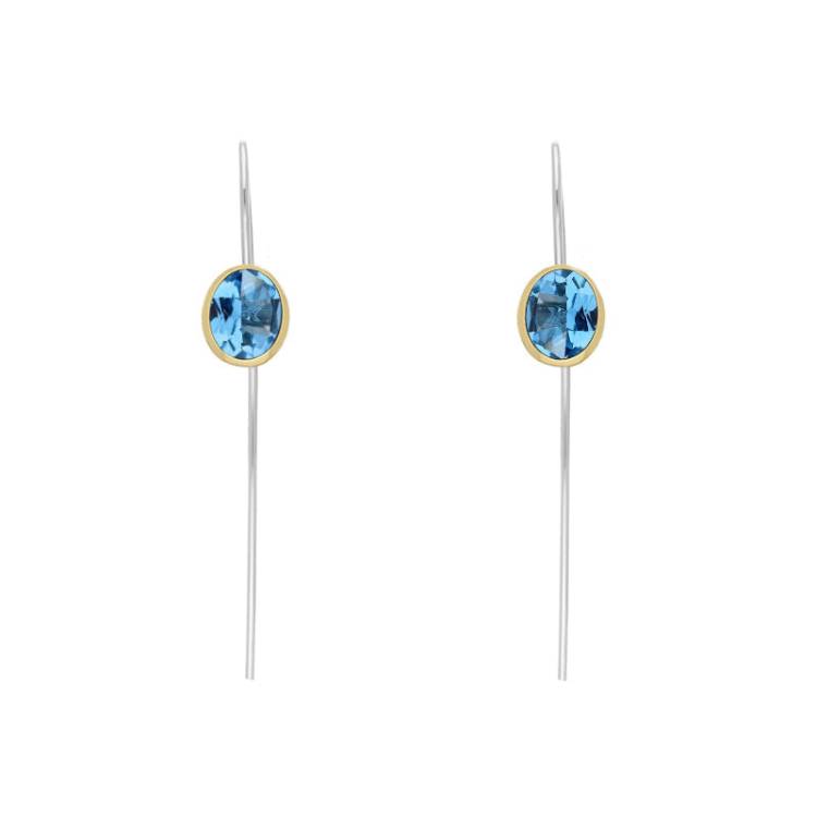 9ct Yellow Gold Sterling Silver Topaz Stepping Stones 6x8mm Oval Hook Earrings