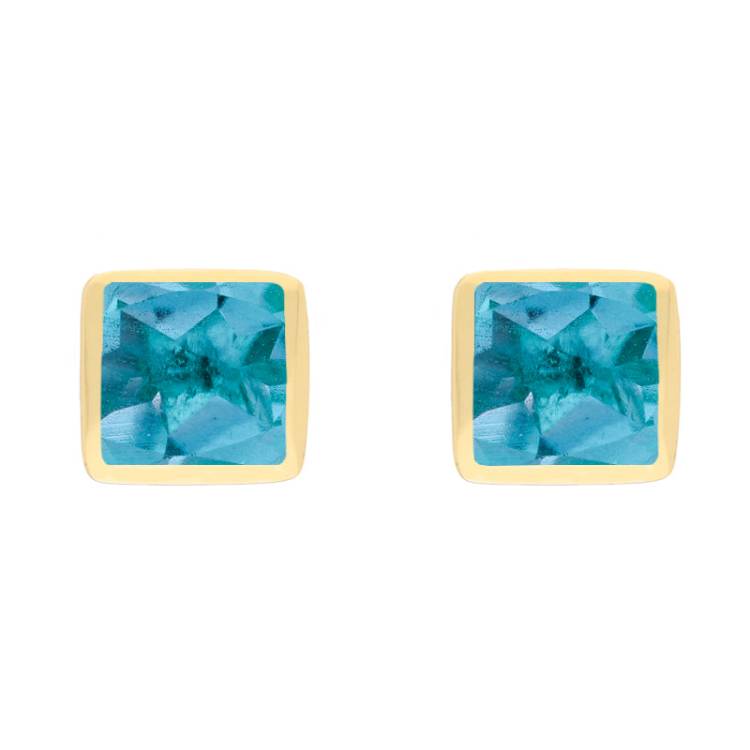 9ct Yellow Gold Sterling Silver Topaz Stepping Stones Square Stud Earrings