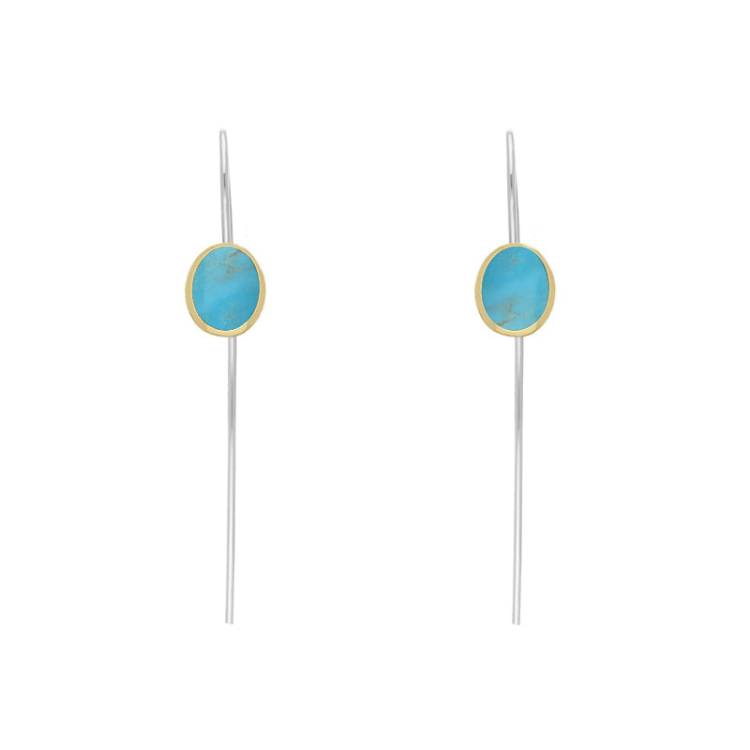 9ct Yellow Gold Sterling Silver Turquoise Stepping Stones 6x8mm Oval Hook Earrings