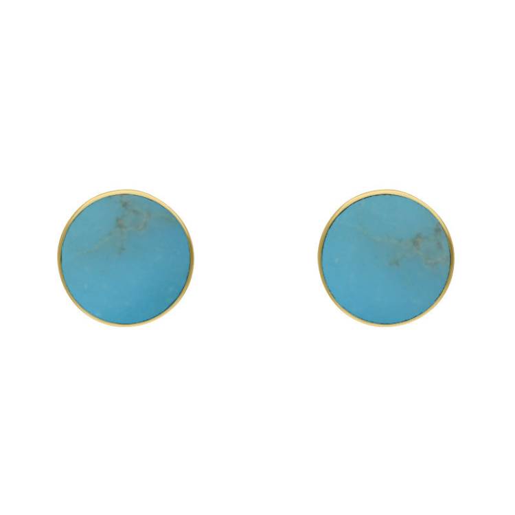 9ct Yellow Gold Sterling Silver Turquoise Stepping Stones Bead Cup Stud Earrings
