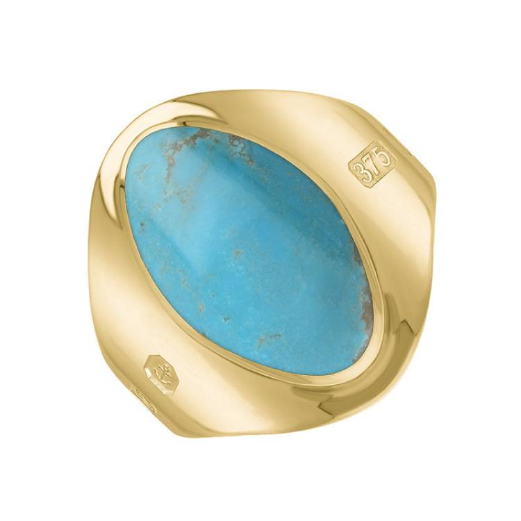 9ct Yellow Gold Turquoise King's Coronation Hallmark Small Oval Ring - Z