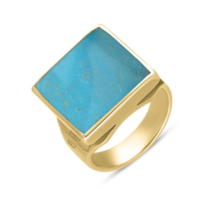 9ct Yellow Gold Turquoise King's Coronation Hallmark Small Square Ring - M