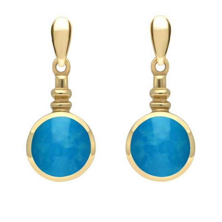 9ct Yellow Gold Turquoise Bottle Top Drop Earrings - Yellow Gold