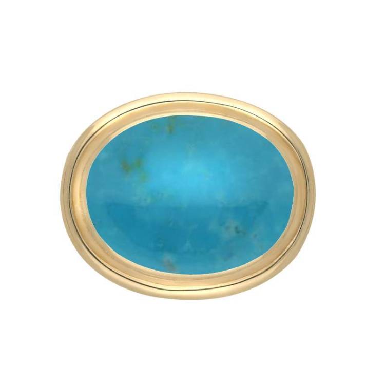 9ct Yellow Gold Turquoise Classic Framed Oval Brooch - Silver