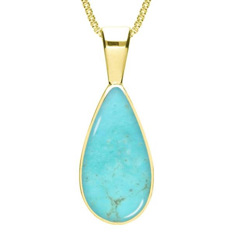 9ct Yellow Gold Turquoise Classic Teardrop Necklace
