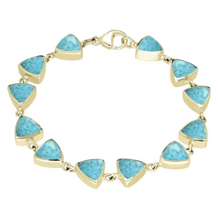 9ct Yellow Gold Turquoise Curved Triangle Bracelet - Yellow Gold