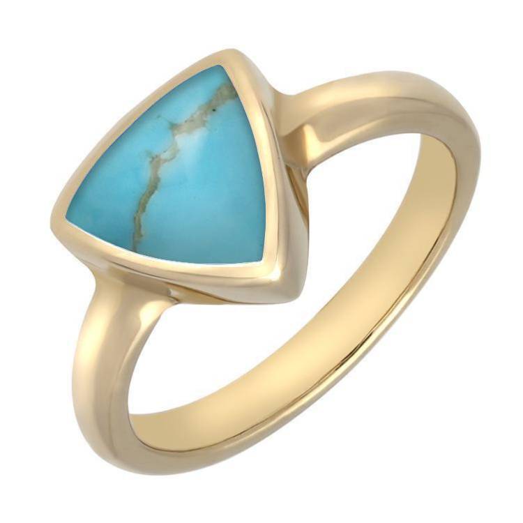 9ct Yellow Gold Turquoise Curved Triangle Ring - Yellow Gold