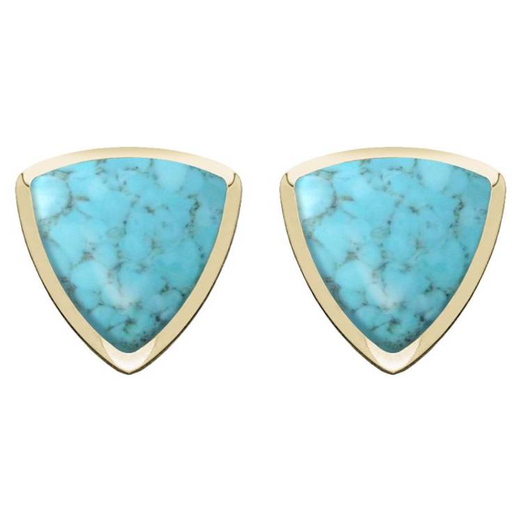 9ct Yellow Gold Turquoise Curved Triangle Stud Earrings - Yellow Gold