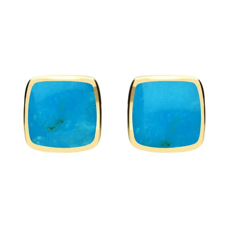 9ct Yellow Gold Turquoise Cushion Stud Earrings - Yellow Gold