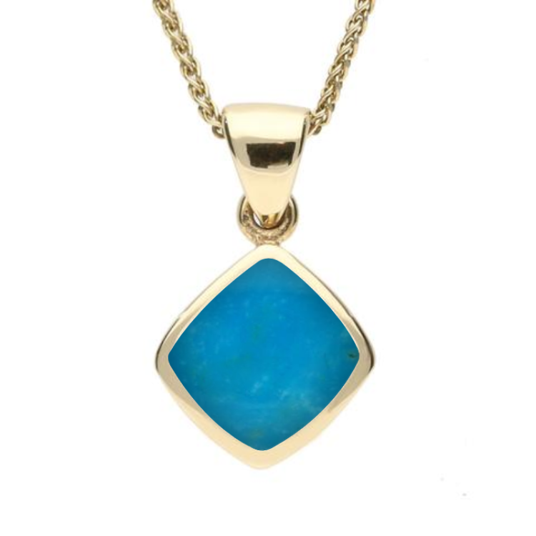 9ct Yellow Gold Turquoise Dinky Cushion Necklace - Option1 Value Yellow Gold