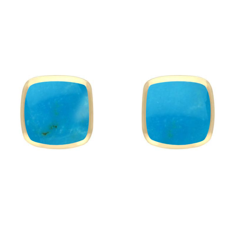 9ct Yellow Gold Turquoise Dinky Cushion Stud Earrings - Yellow Gold