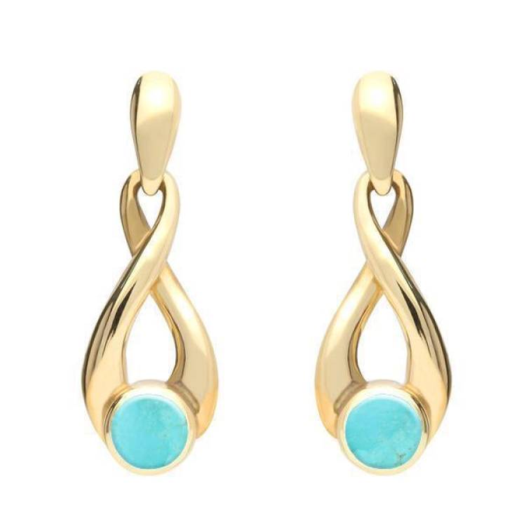9ct Yellow Gold Turquoise Eternity Loop Drop Earrings - Yellow Gold