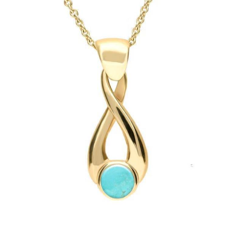 9ct Yellow Gold Turquoise Eternity Loop Necklace - Yellow Gold