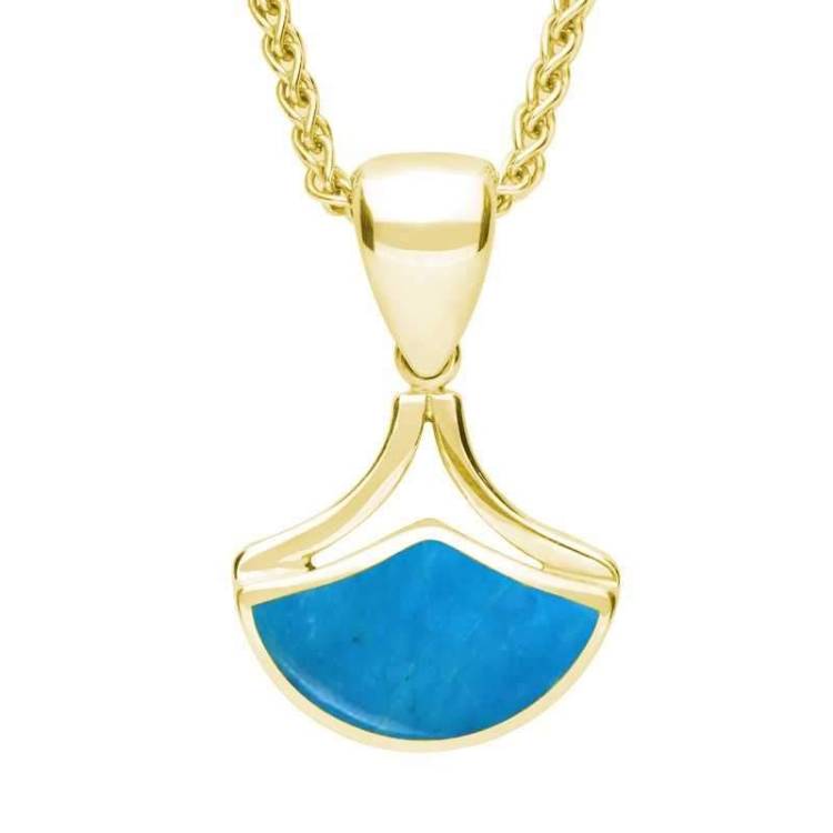 9ct Yellow Gold Turquoise Fan Shaped Necklace - Yellow Gold
