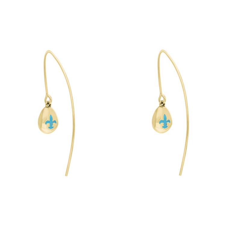 9ct Yellow Gold Turquoise Fleur De Lis Disc Drop Earrings - Yellow Gold
