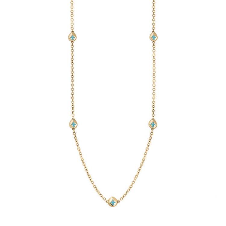 9ct Yellow Gold Turquoise Fleur De Lis Link Disc Chain Necklace - Option1 Value Yellow Gold