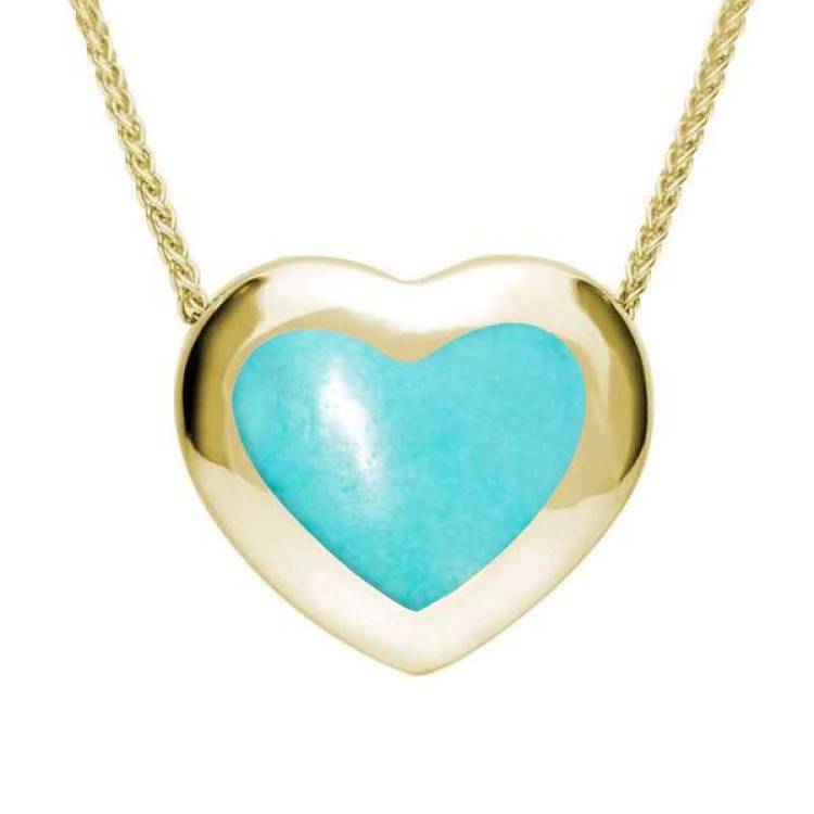 9ct Yellow Gold Turquoise Framed Heart Necklace