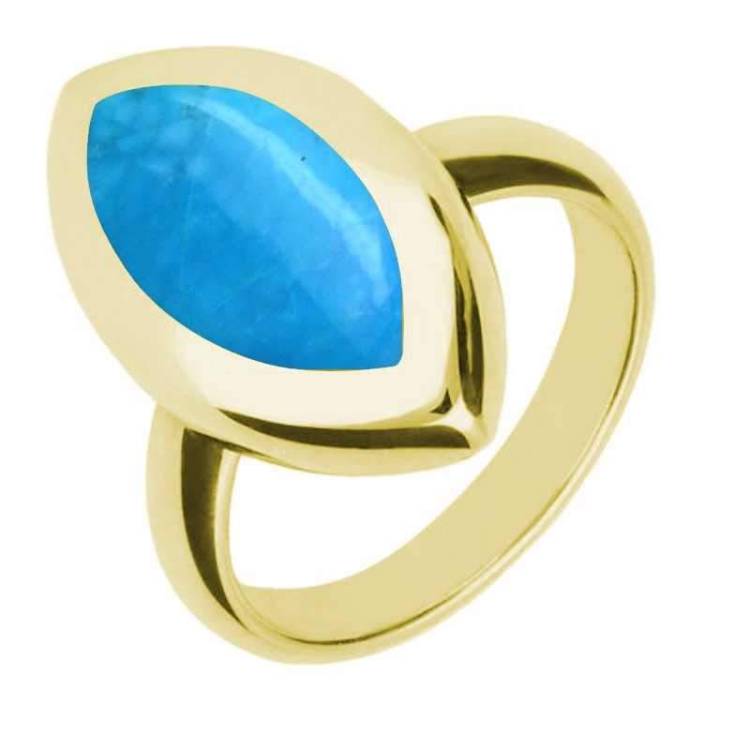 9ct Yellow Gold Turquoise Framed Marquise Ring - Yellow Gold
