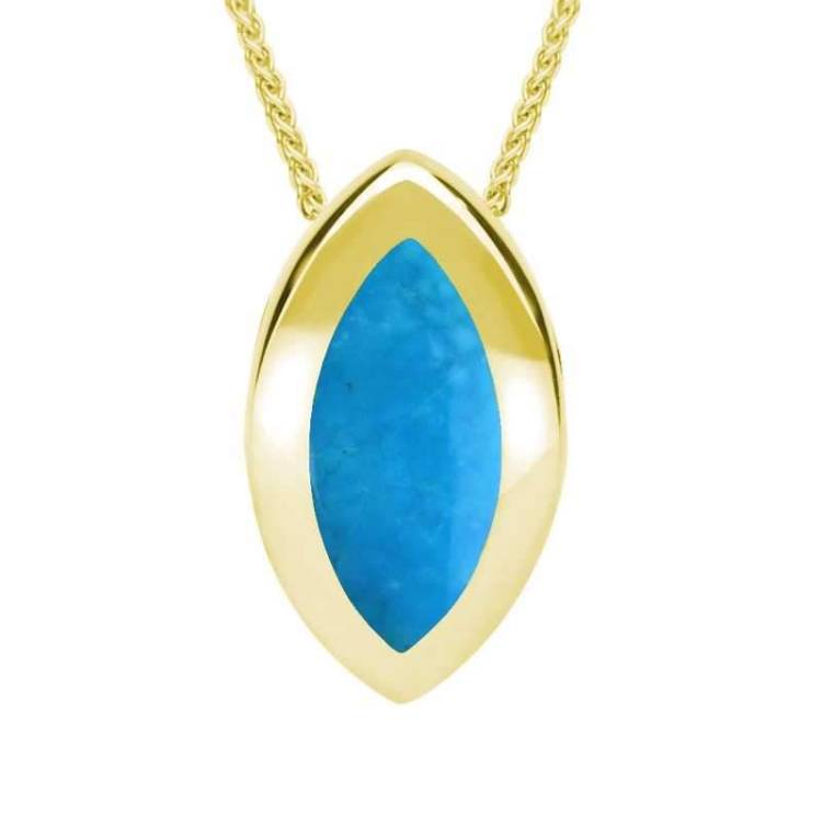 9ct Yellow Gold Turquoise Framed Marquise Necklace - Option1 Value Yellow Gold