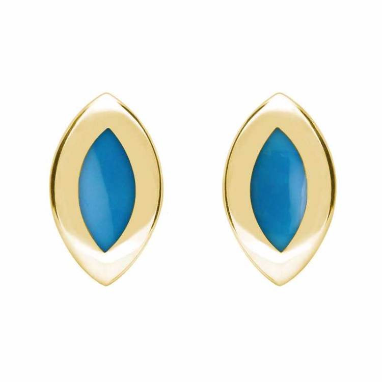 9ct Yellow Gold Turquoise Framed Marquise Stud Earrings - Option1 Value Yellow Gold