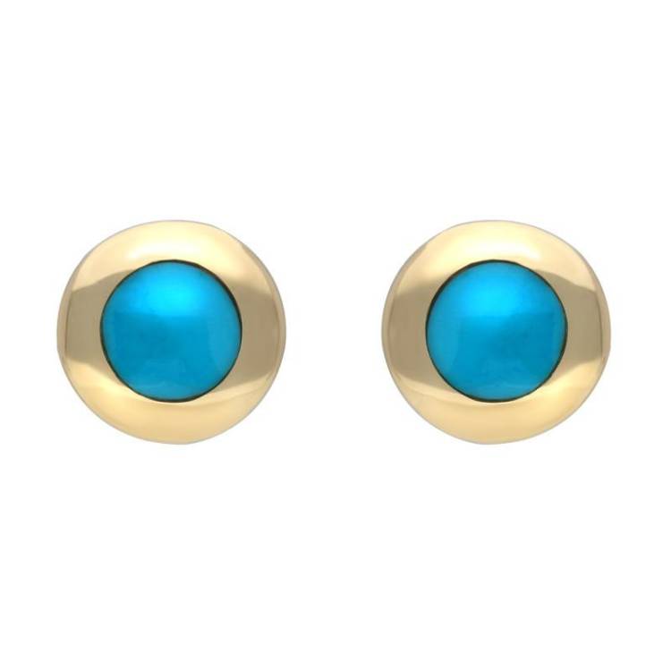 9ct Yellow Gold Turquoise Framed Round Stud Earrings - Yellow Gold