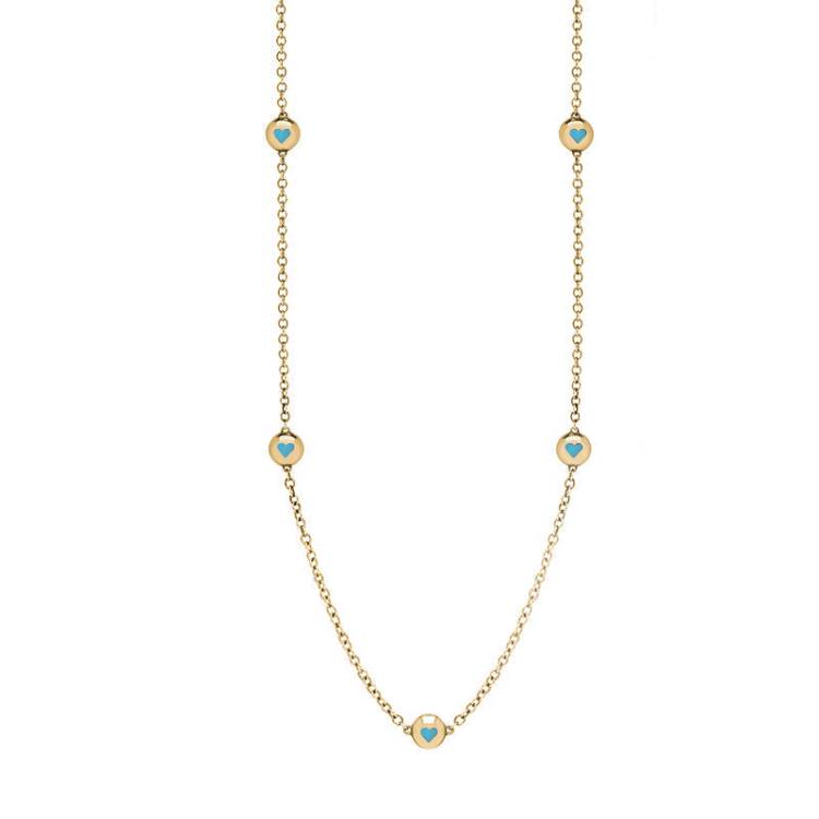 9ct Yellow Gold Turquoise Heart Link Disc Chain Necklace - Option1 Value Yellow Gold