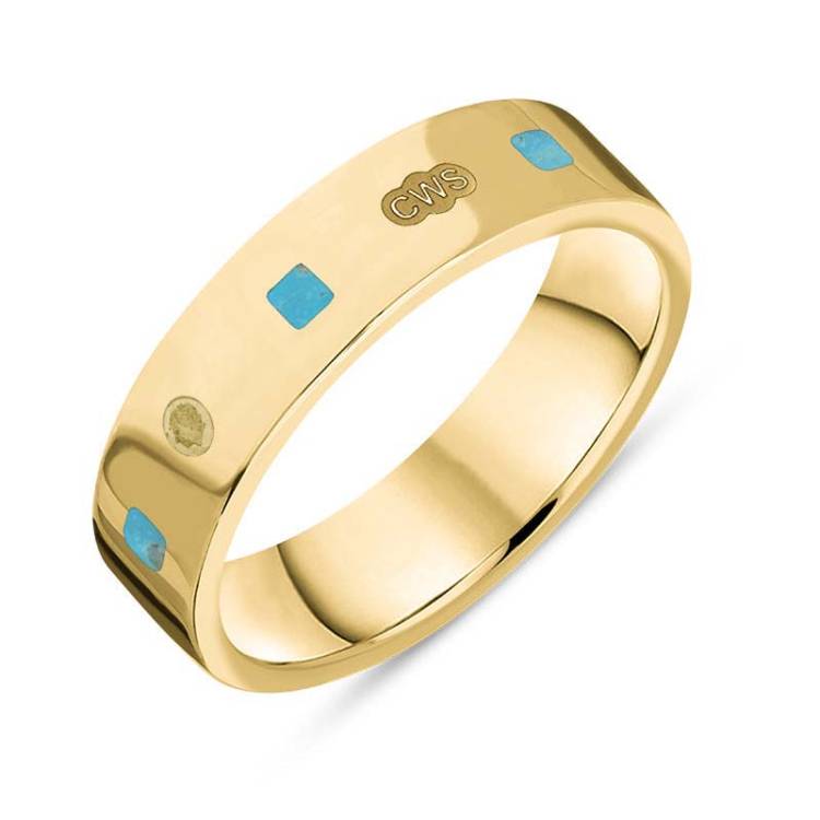 9ct Yellow Gold Turquoise King's Coronation Hallmark Princess Cut 5mm Ring - O