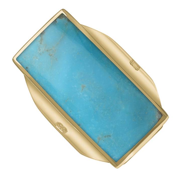 9ct Yellow Gold Turquoise King's Coronation Hallmark Large Oblong Ring - Z