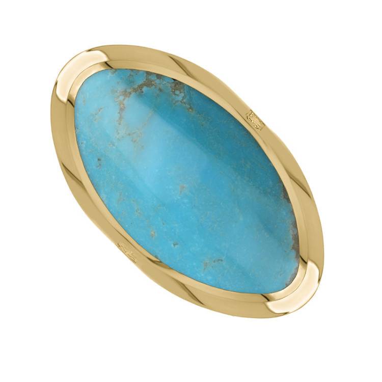 9ct Yellow Gold Turquoise King's Coronation Hallmark Large Oval Ring - J