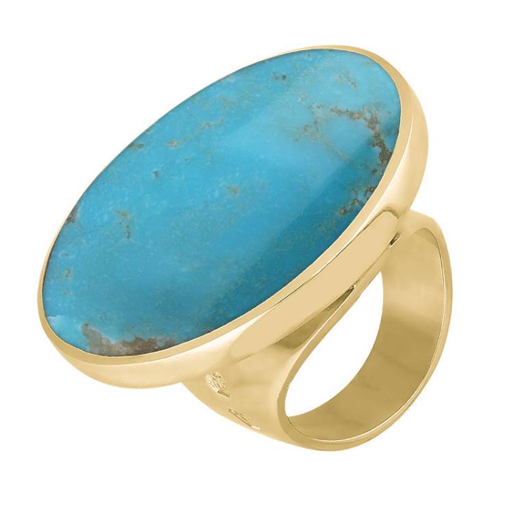 9ct Yellow Gold Turquoise King's Coronation Hallmark Large Round Ring - M