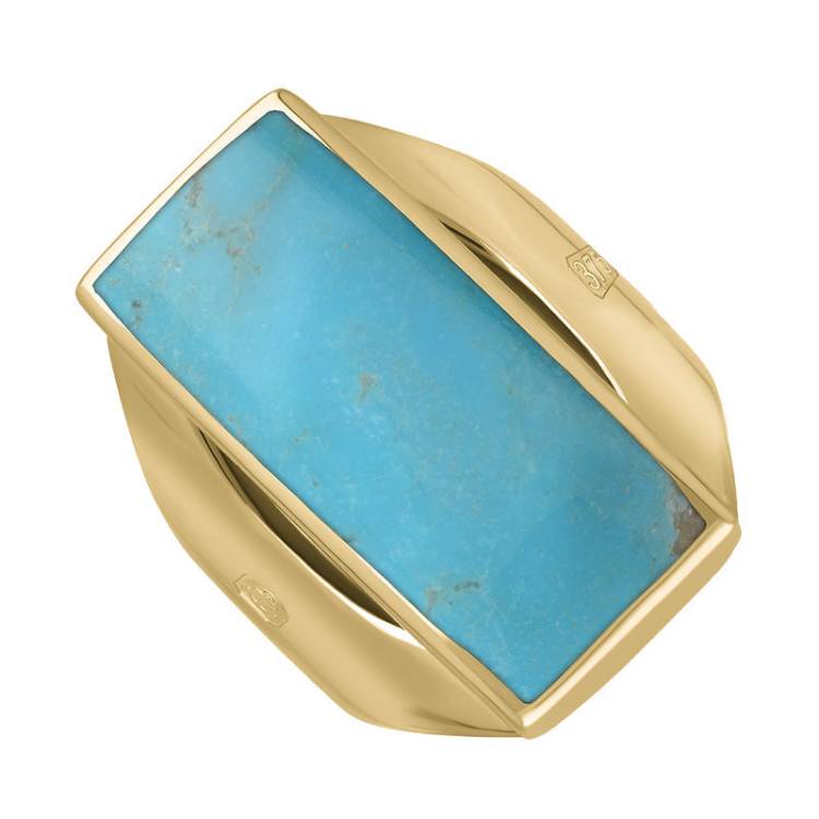 9ct Yellow Gold Turquoise King's Coronation Hallmark Medium Oblong Ring - V