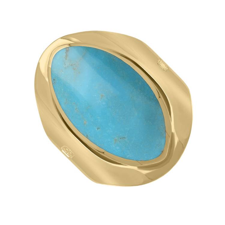 9ct Yellow Gold Turquoise King's Coronation Hallmark Medium Oval Ring - Z